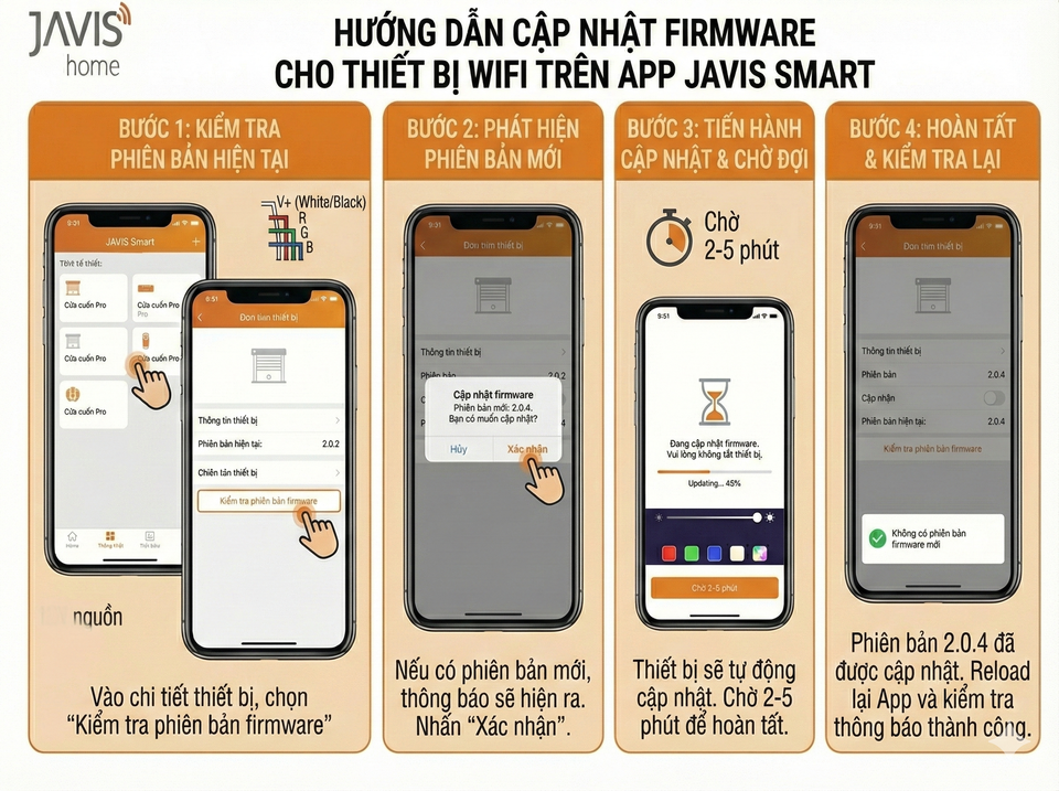 Hướng dẫn cập nhật firmware cho các thiết bị wifi trên app  Javis smart