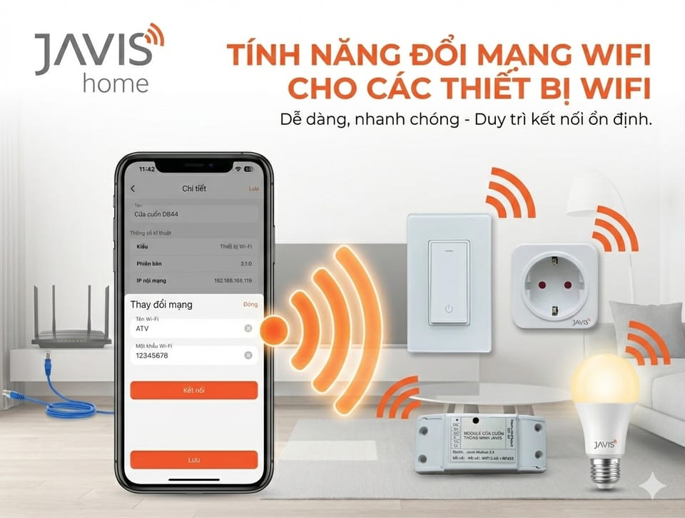 Hướng dẫn tính năng đổi mạng WIFI cho các thiết bị WIFI như cửa cuốn pro, điều hòa …